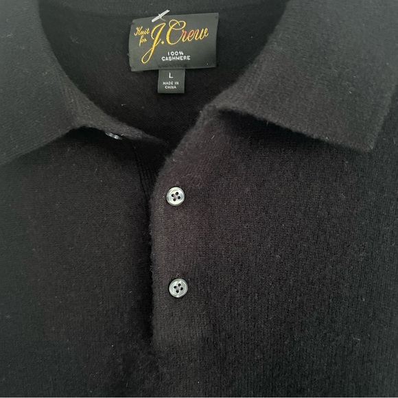 J. Crew Men’s Sz Large 100% Cashmere Collared Polo Sweater Black Long Sleeves - Picture 8 of 9